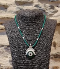 Collier Touareg médaillon argent et agathe "vert"