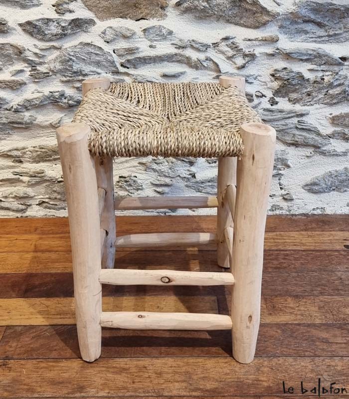 Tabouret marocain en corde et bois