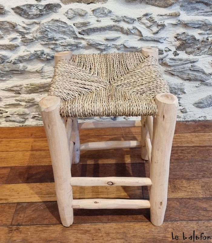 Tabouret marocain en corde et bois