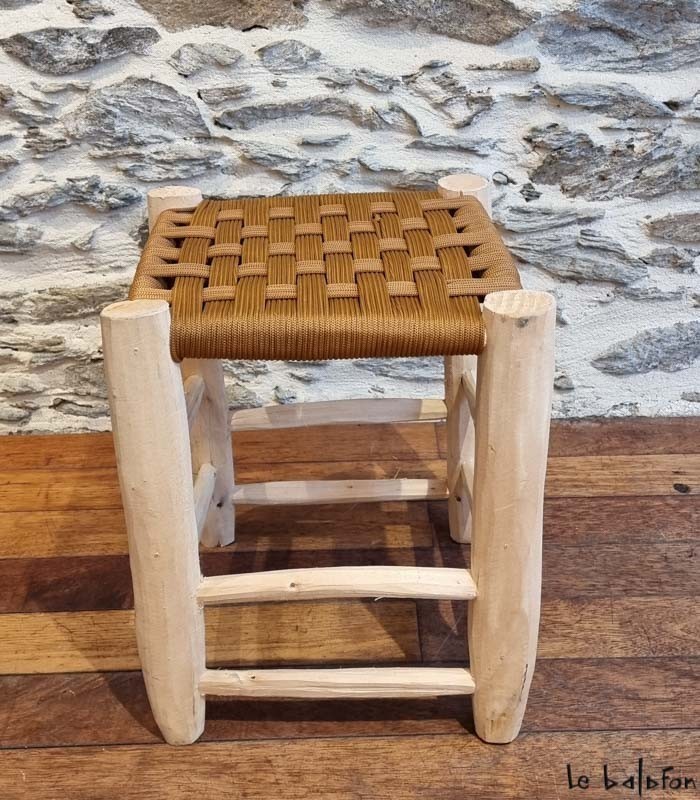 Tabouret marocain en corde et bois