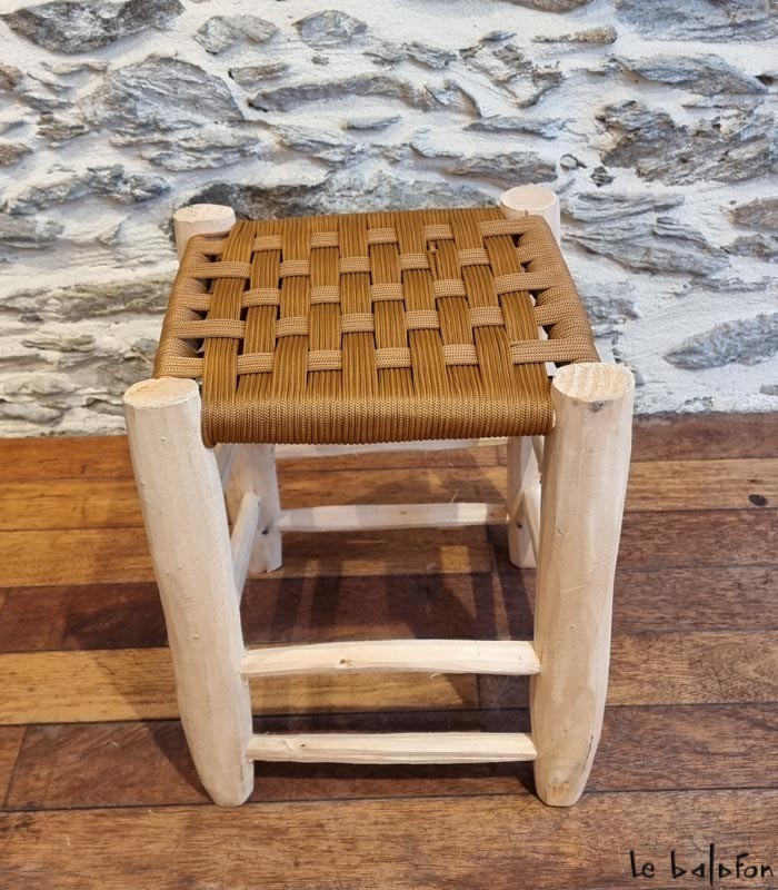 Tabouret marocain en corde et bois