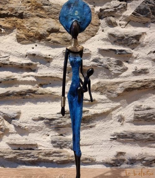 Statuette africaine 38 cm "la femme et l'enfant"