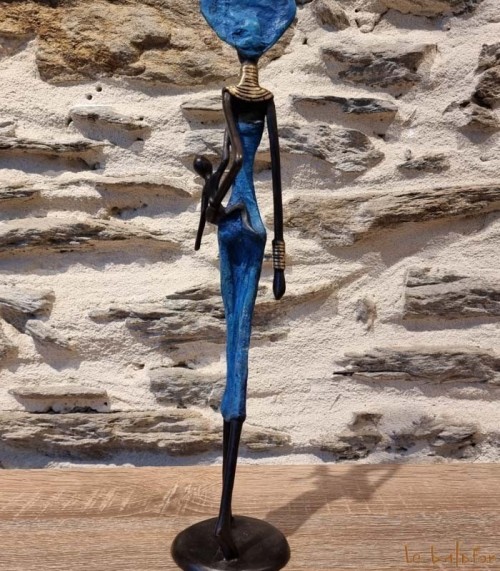 Statuette africaine 38 cm "la femme et l'enfant"