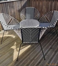 Salon de jardin en fil de pêche noir et blanc motif chevron