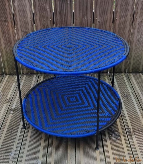 Salon de jardin motifs losange bleu roi et noir