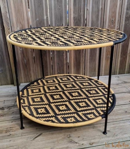 Salon de jardin en fil de pêche noir et beige