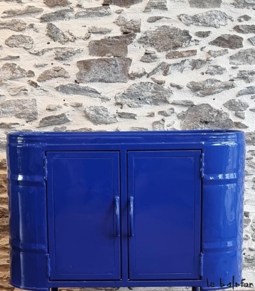 Meuble bas 2 portes bleu en métal recyclé