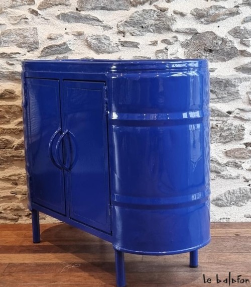 Meuble bas 2 portes bleu en métal recyclé