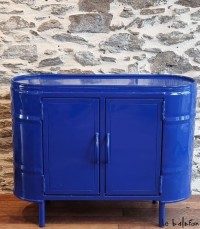 Meuble bas 2 portes bleu en métal recyclé