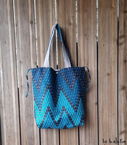 Grand sac wax réversible zig-zag bleu