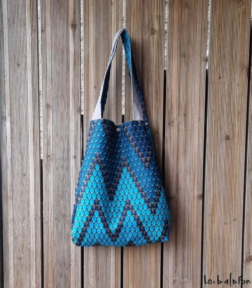 Grand sac wax réversible zig-zag bleu