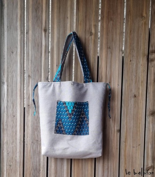 Grand sac wax réversible zig-zag bleu