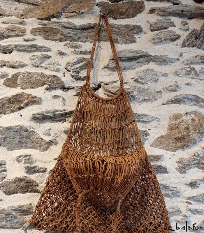 Sac filet artisanal en maille camel