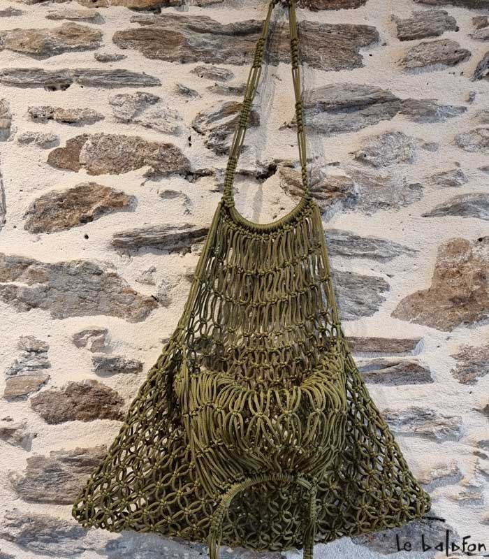 Sac filet artisanal en maille vert