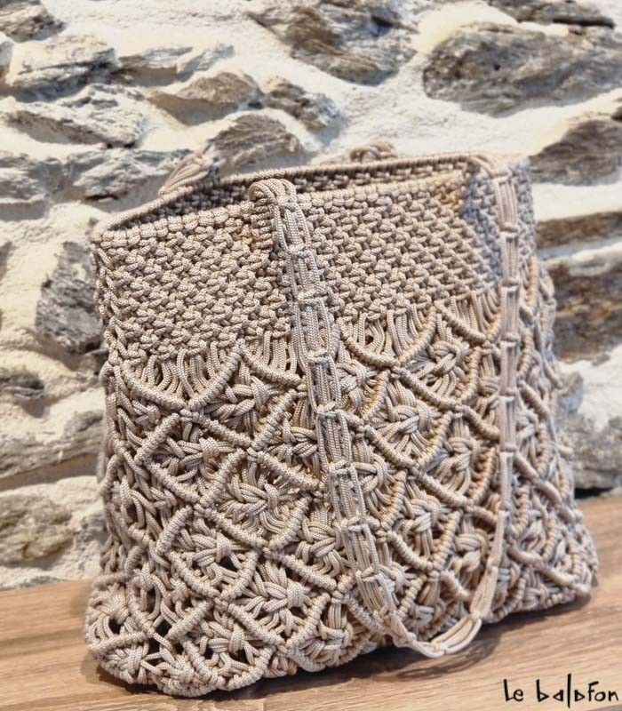 Sac à main femme écru en macramé