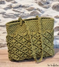 Sac cabas femme vert en macramé