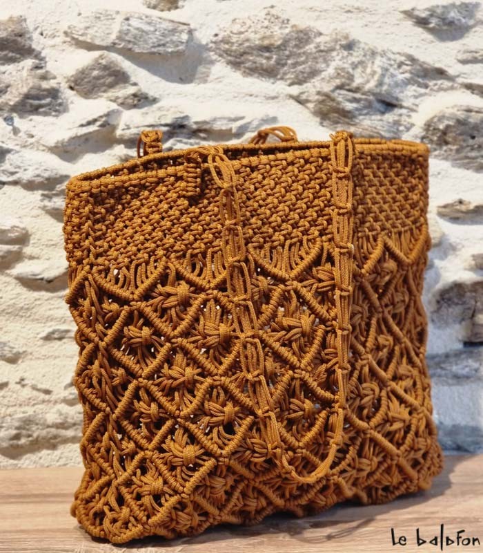 Sac à main femme écru en macramé