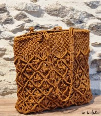 Sac cabas femme camel en macramé