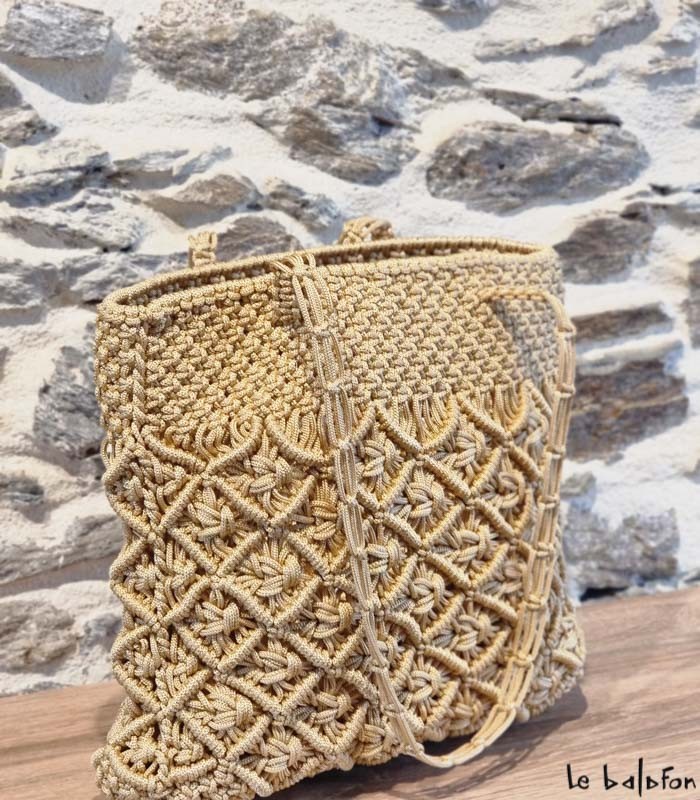 Sac à main femme beige en macramé