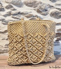 Sac cabas femme beige en macramé