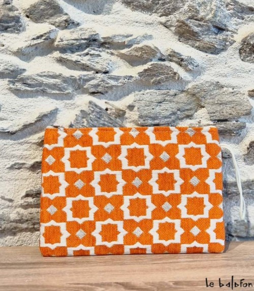 Pochette artisanale en velours orange