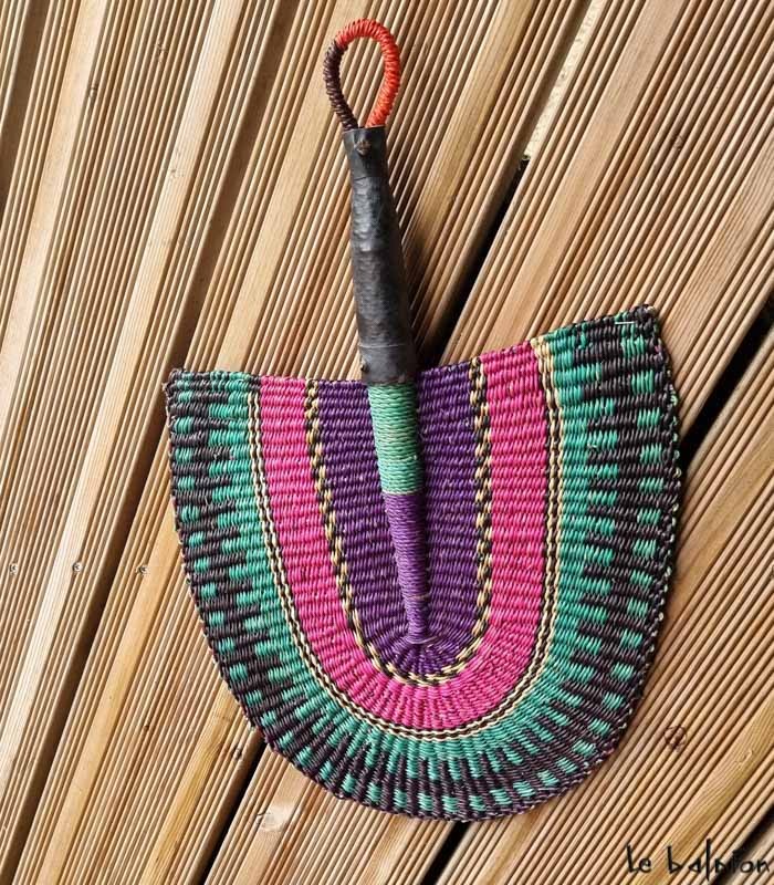 Eventail africain vert, bleu, orange - 3