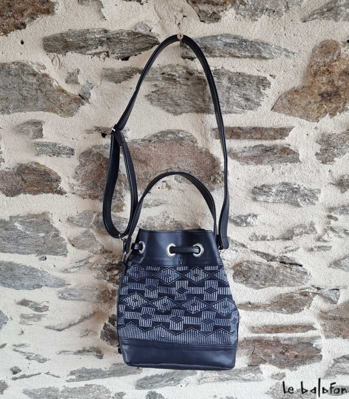 Petit Sac Bourse ethnique bleu en pagne tissé Manjak - 1