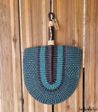 Eventail artisanal africain Bolga bleu vert & bleu