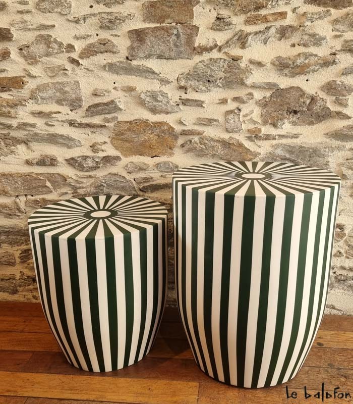AYLA vert–Tabouret artisanal à rayures bicolores - 1