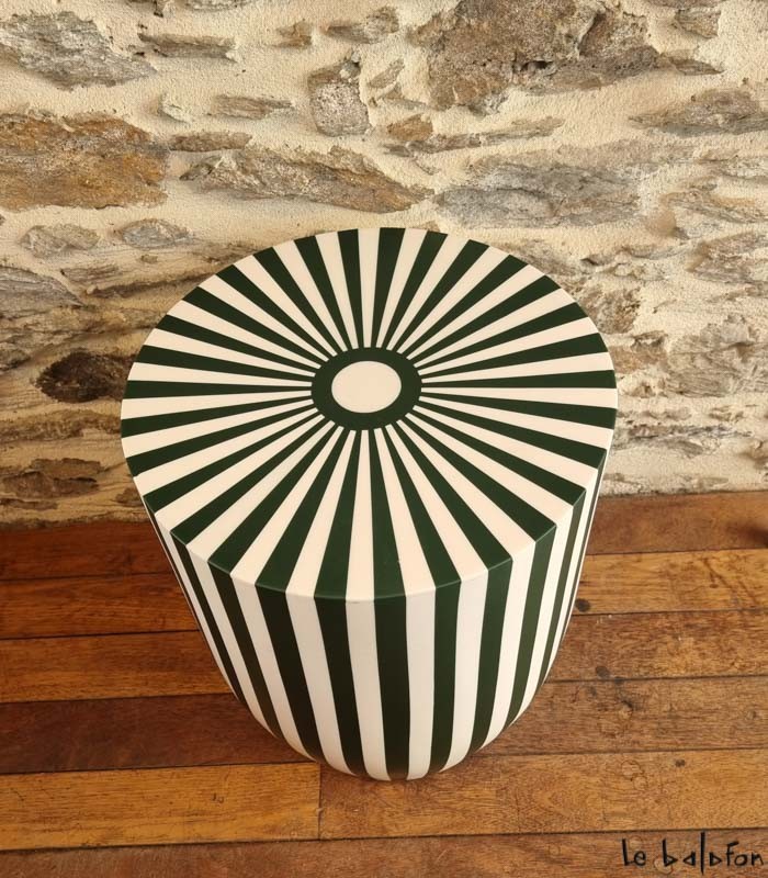 AYLA vert–Tabouret artisanal à rayures bicolores - 2