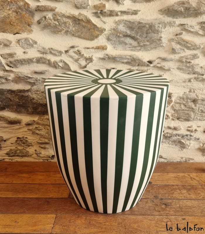 AYLA vert–Tabouret artisanal à rayures bicolores - 3