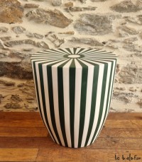 AYLA vert–Tabouret artisanal à rayures bicolores