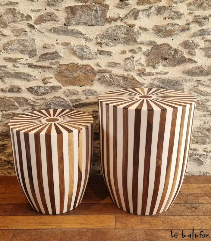 AYLA bout de canapé artisanal rayures bicolores