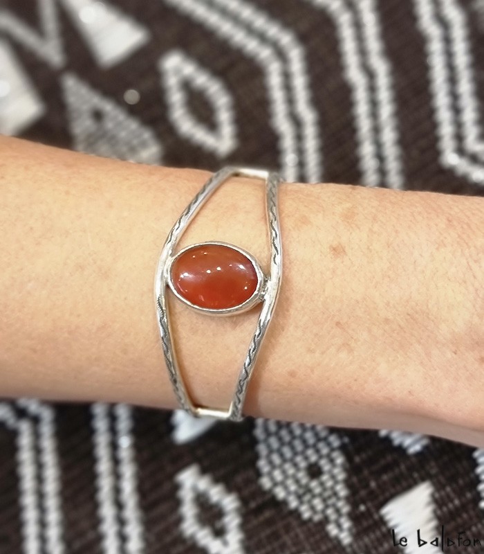 Bracelet Touareg argent & agate–Élégance artisanale seventies-Chima - 5