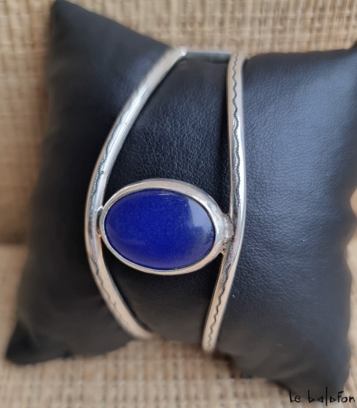 Bracelet Touareg Chike Argent &amp; Agate bleue–Esprit bohème Seventies - 3