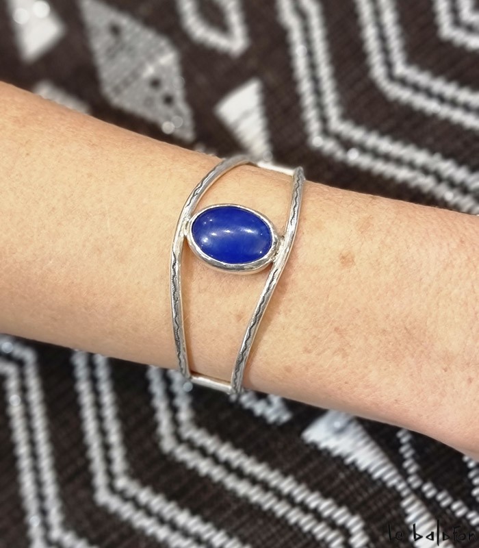 Bracelet Touareg Chike Argent & Agate bleue–Esprit bohème Seventies - 4