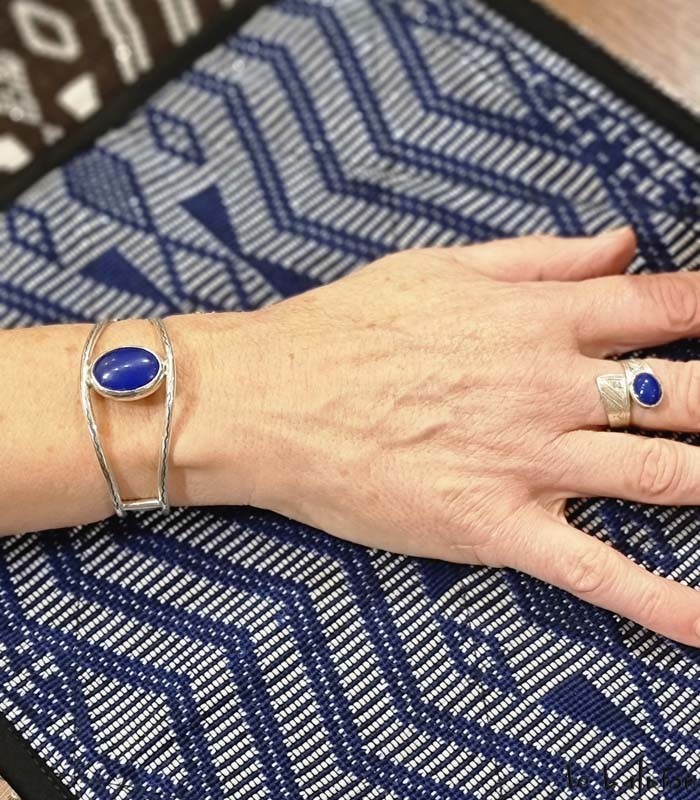 Bracelet Touareg Chike Argent & Agate bleue–Esprit bohème Seventies - 5