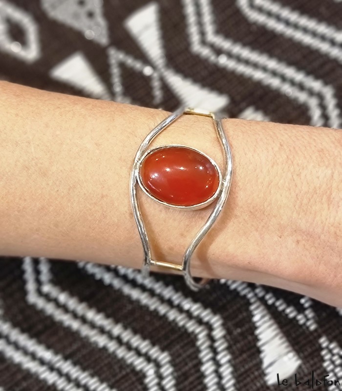 Bracelet Touareg Chidi manchette Argent & Agate–Bijou vintage Seventies - 4