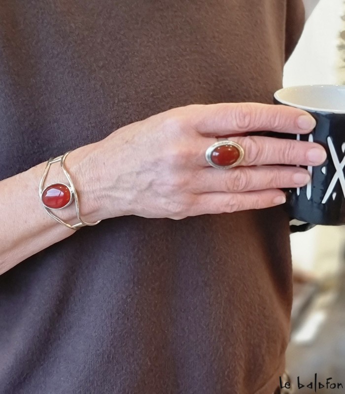 Bracelet Touareg Chidi manchette Argent & Agate–Bijou vintage Seventies - 5