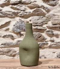 Vase bouteille vert kaki granité