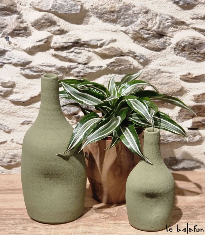 Vase bouteille vert kaki granité - 2