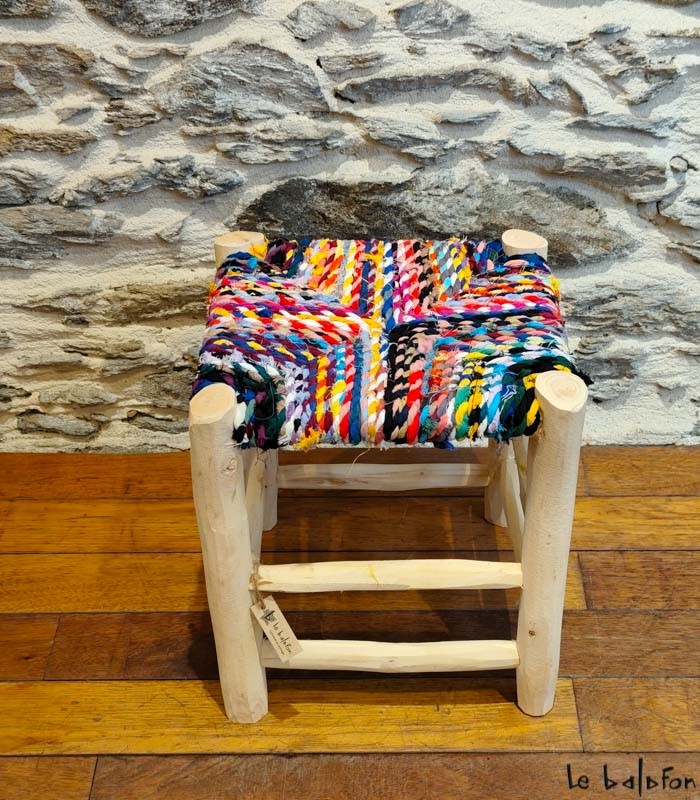 Tabouret en Boucherouite – Pièce Unique Artisanale - 1