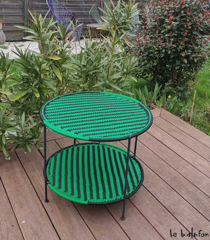 Salon d'extérieur en fil de pêche noir et vert motif rayures - 4
