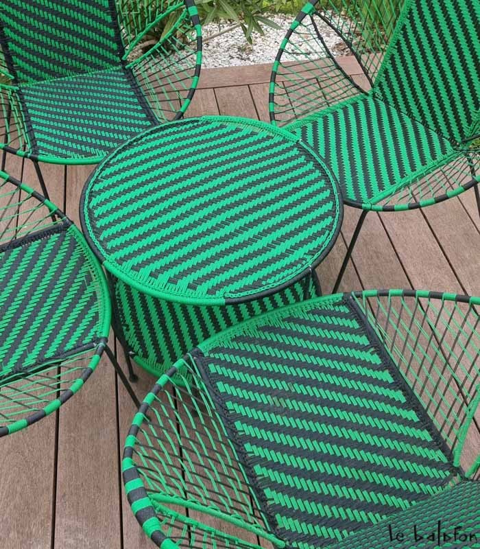 Salon d'extérieur en fil de pêche noir et vert motif rayures - 4