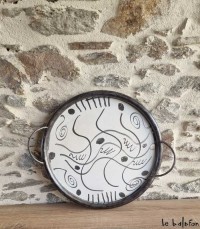 Plateau rond métal recyclé blanc collection Saya