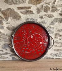 Plateau rond métal rouge collection Saya