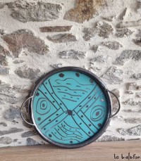 Plateau rond métal recyclé turquoise collection Saya