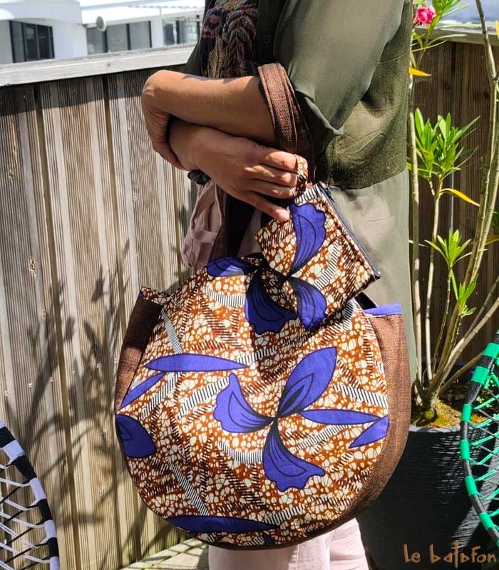 Sac rond en tissu wax Fleur de piment Artisanat du Sénégal