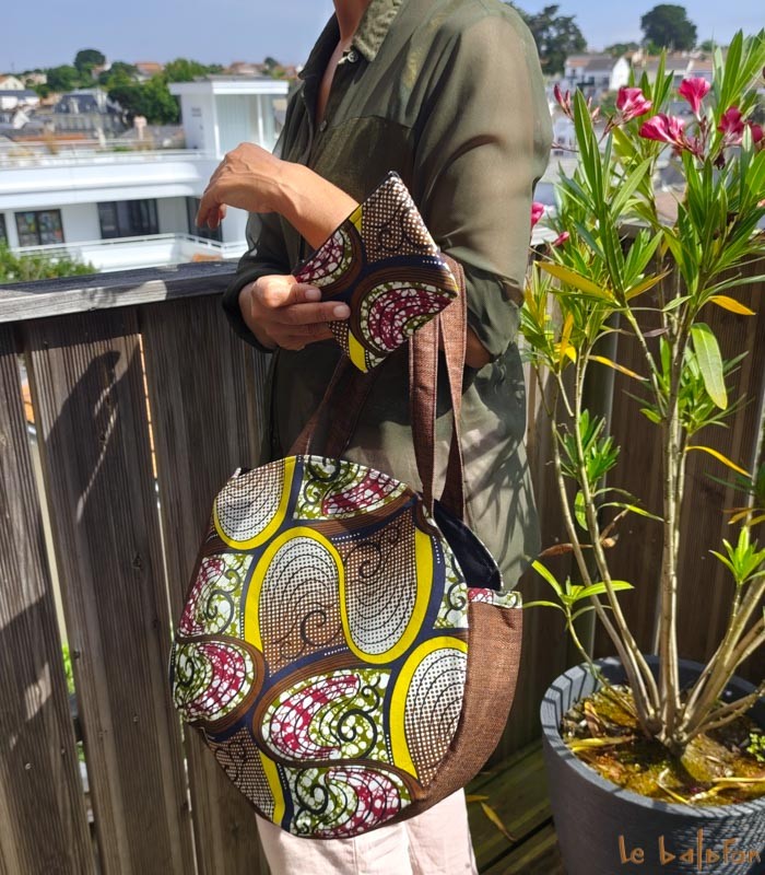 Sac rond en tissu wax "Vol d'oiseau" Artisanat du Sénégal - 3