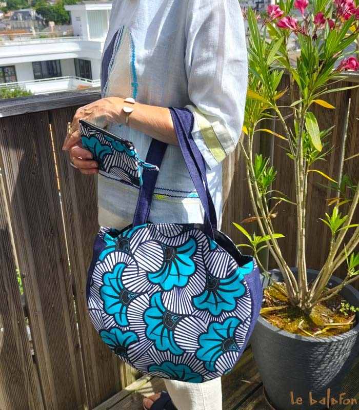 Sac rond en tissu wax "Fleur de mariage" Artisanat du Sénégaliqué) - 3